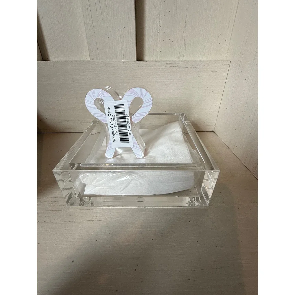 Tara Wilson Designs Acrylic Cocktail Napkin Holder Candy Cane Weight New